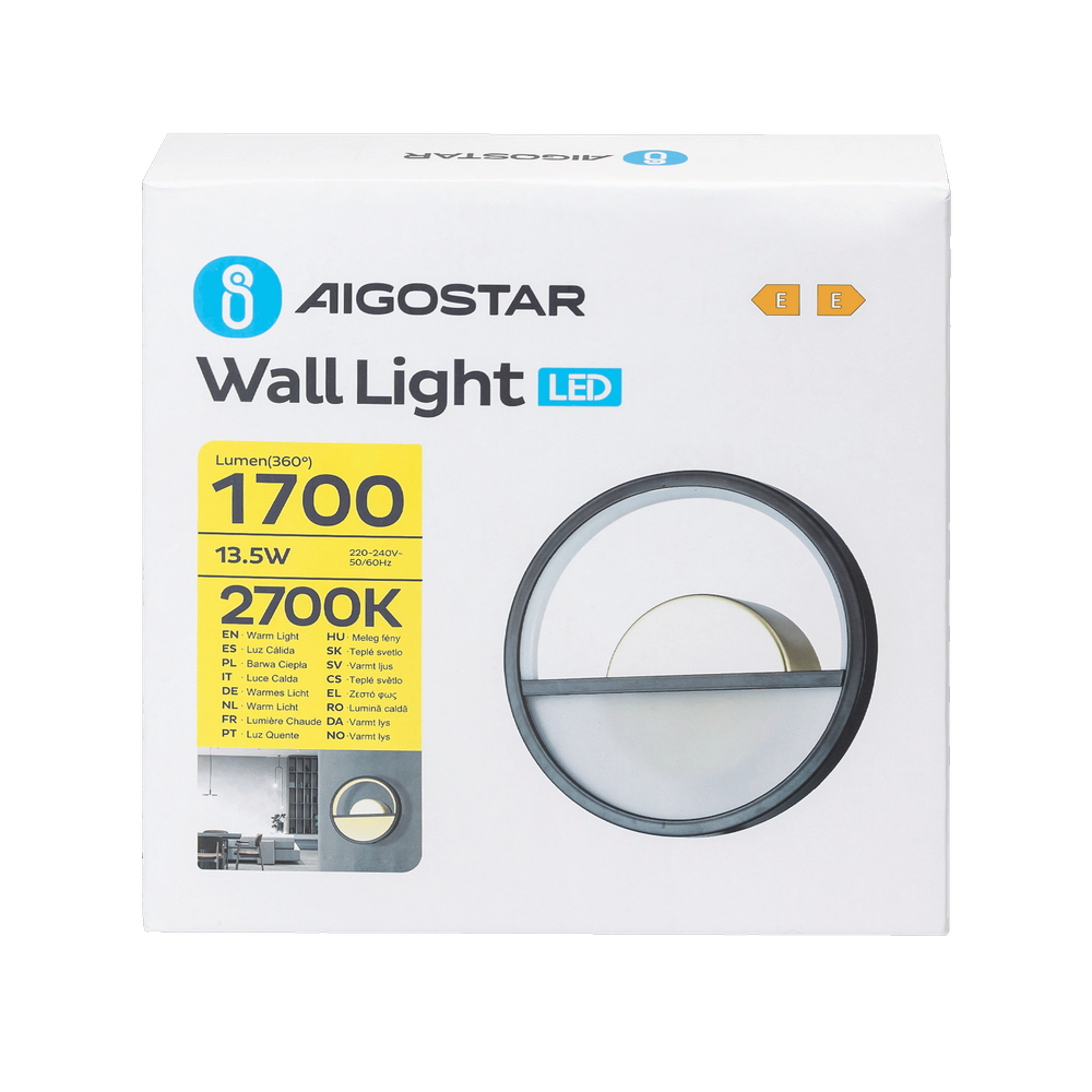 Applique Led da parete Drawn 13,5W Nero IP20 Bianco caldo 2700K Aigostar - Foto 5