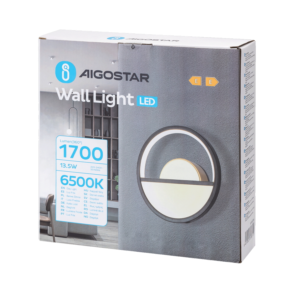 Applique Led da parete Drawn 13,5W Nero IP20 Bianco freddo 6500K Aigostar - Foto 4