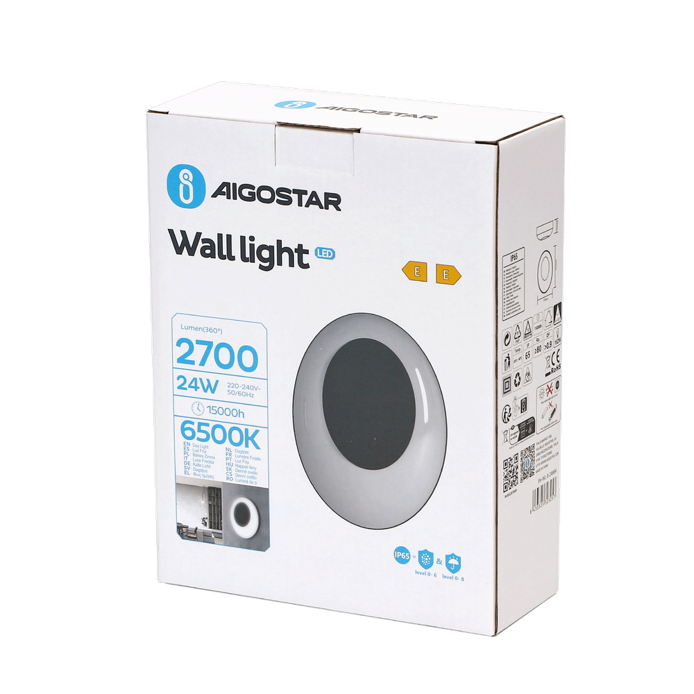 Applique Led da parete slim Eye 24W rotondo Nero IP65 Bianco freddo 6500K Aigostar - Foto 3