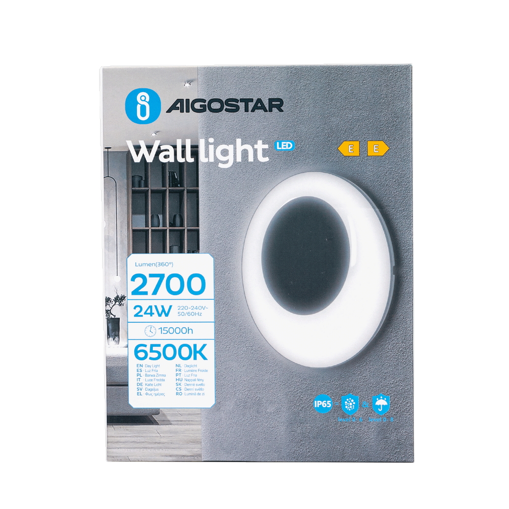 Applique Led da parete slim Eye 24W rotondo Nero IP65 Bianco freddo 6500K Aigostar - Foto 4