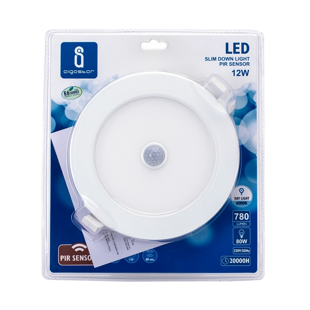 Faretto Led slim da incasso 12W Rotondo Cornice bianca Apertura 120 gradi Bianco freddo 6000K con sensore di movimento Aigostar - Foto 2