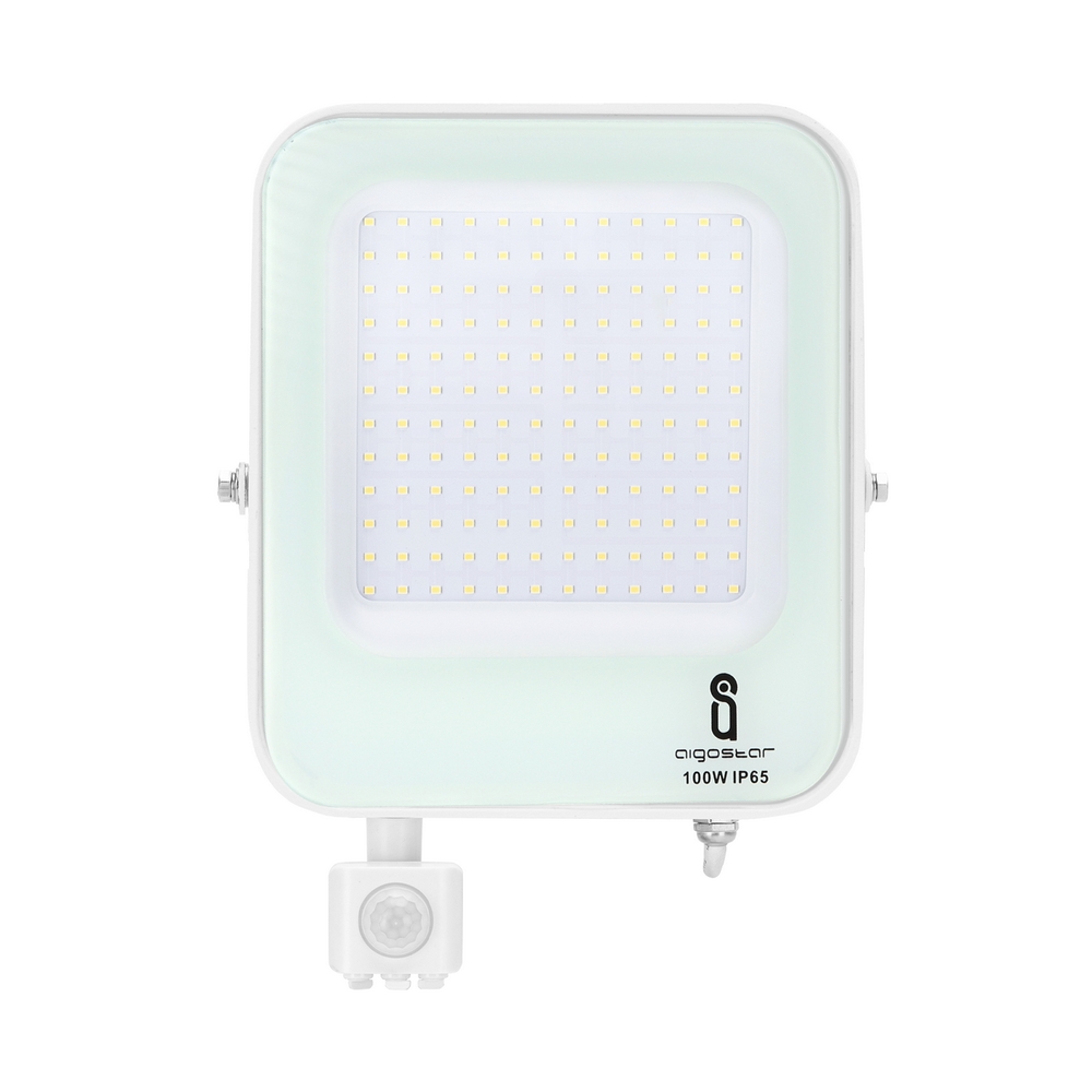 Faro proiettore Led 100W Bianco da esterno IP65 Bianco freddo 6500K con sensore crepuscolare e di movimento Aigostar - Foto 1
