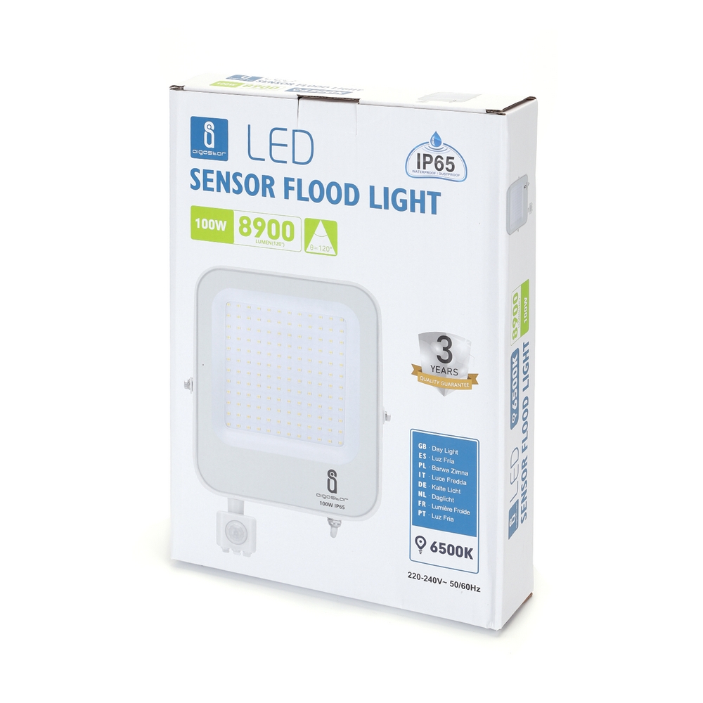 Faro proiettore Led 100W Bianco da esterno IP65 Bianco freddo 6500K con sensore crepuscolare e di movimento Aigostar - Foto 3