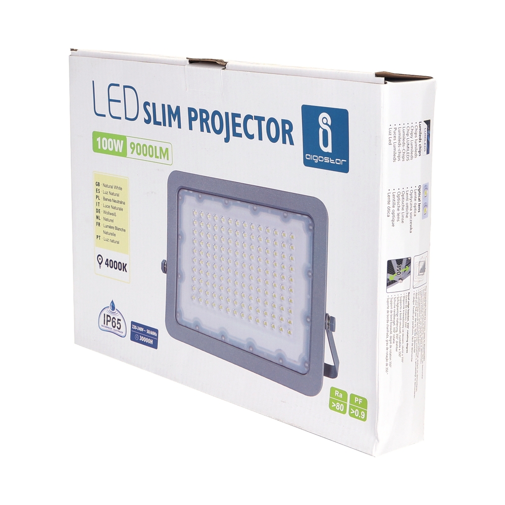 Faro proiettore Led 100W Grigio da esterno IP65 Bianco neutro 4000K Aigostar - Foto 3