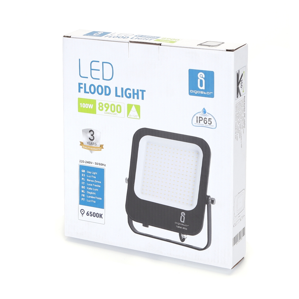 Faro proiettore Led 100W Nero da esterno IP65 Bianco freddo 6500K Aigostar - Foto 3
