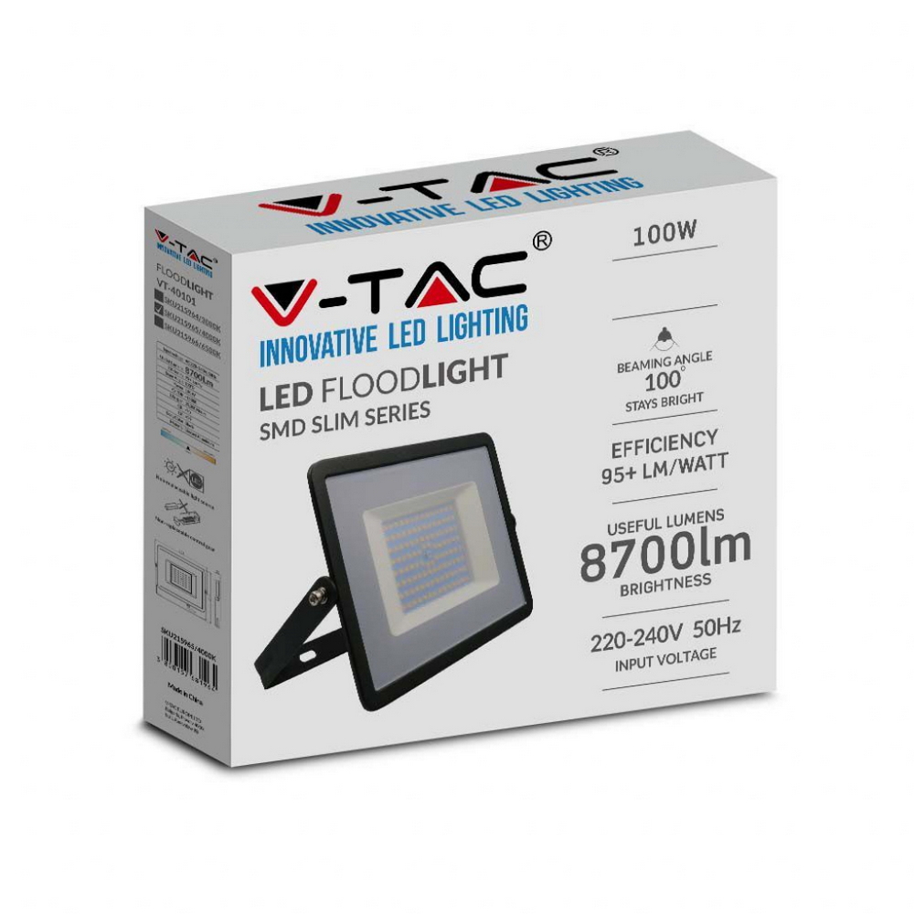 Faro proiettore Led 100W Nero da esterno IP65 Bianco neutro 4000K V-TAC - Foto 3