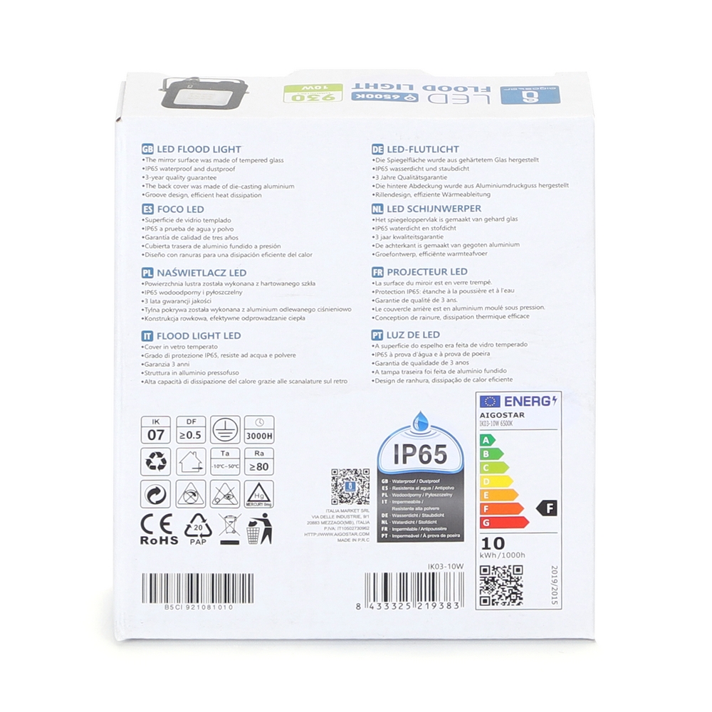 Faro proiettore Led 10W Nero da esterno IP65 Bianco freddo 6500K Aigostar - Foto 4