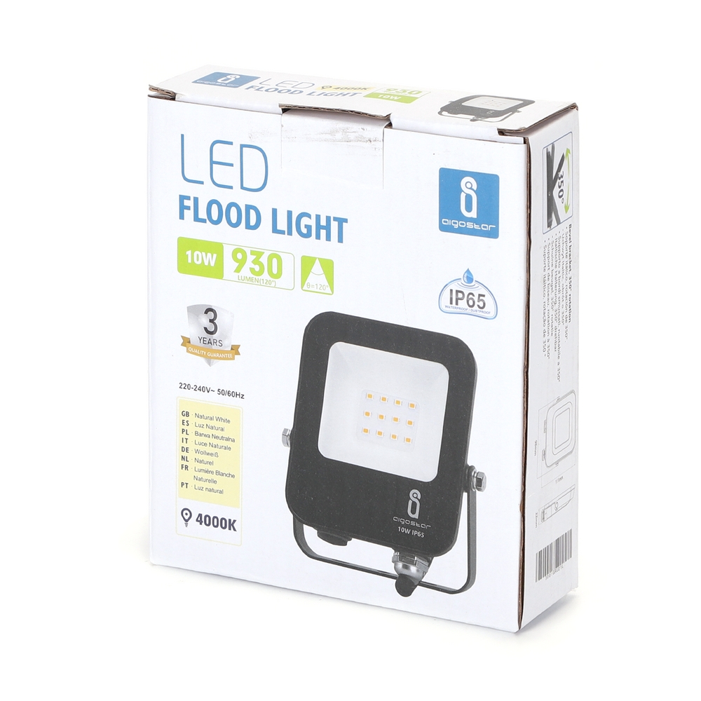 Faro proiettore Led 10W Nero da esterno IP65 Bianco neutro 4000K Aigostar - Foto 3