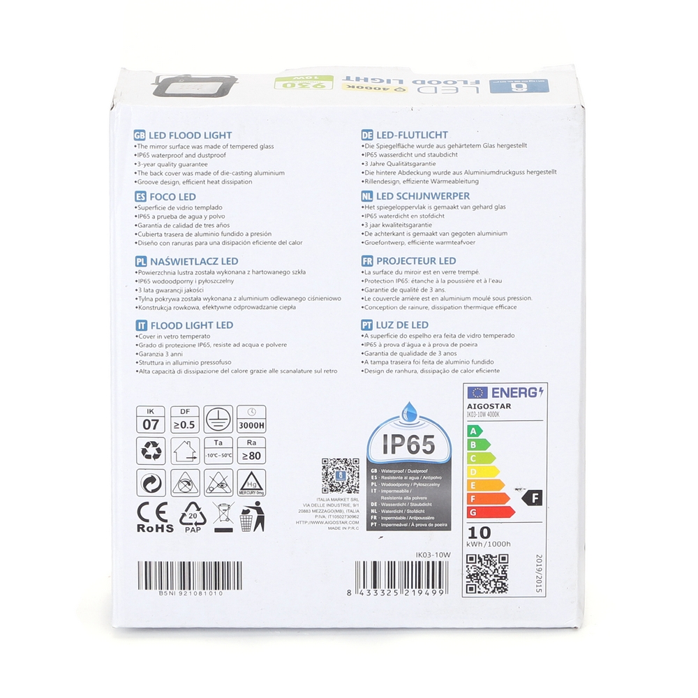 Faro proiettore Led 10W Nero da esterno IP65 Bianco neutro 4000K Aigostar - Foto 4