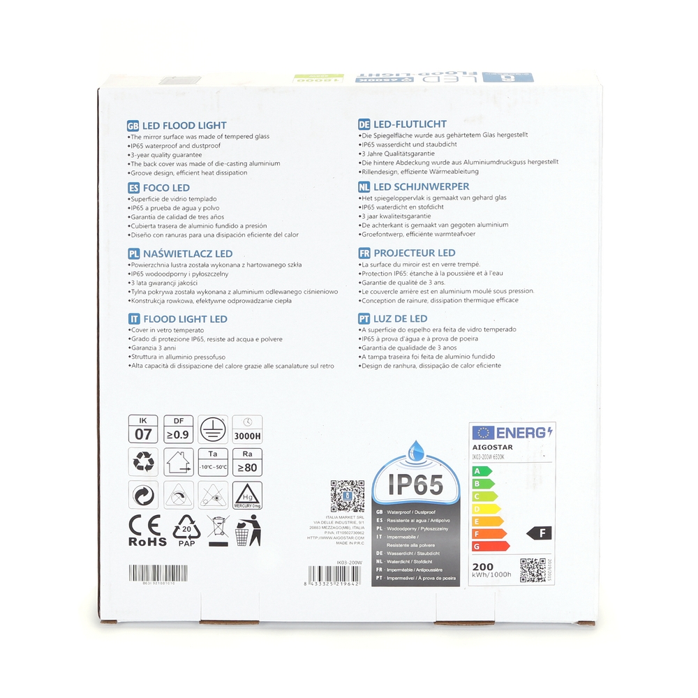 Faro proiettore Led 200W Bianco da esterno IP65 Bianco freddo 6500K Aigostar - Foto 4