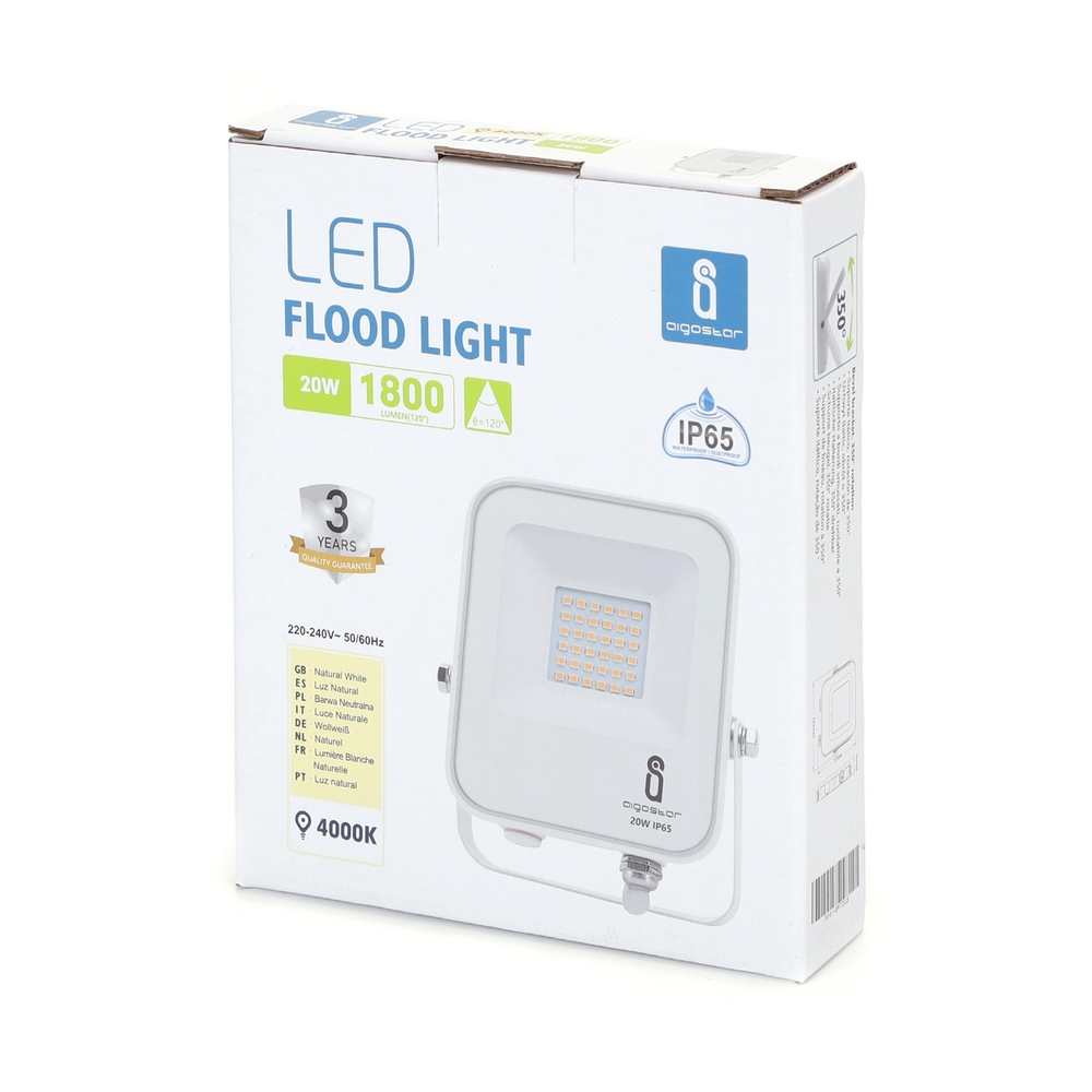 Faro proiettore Led 20W Bianco da esterno IP65 Bianco neutro 4000K Aigostar - Foto 3