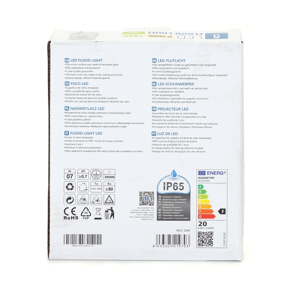 Faro proiettore Led 20W Bianco da esterno IP65 Bianco neutro 4000K Aigostar - Foto 4