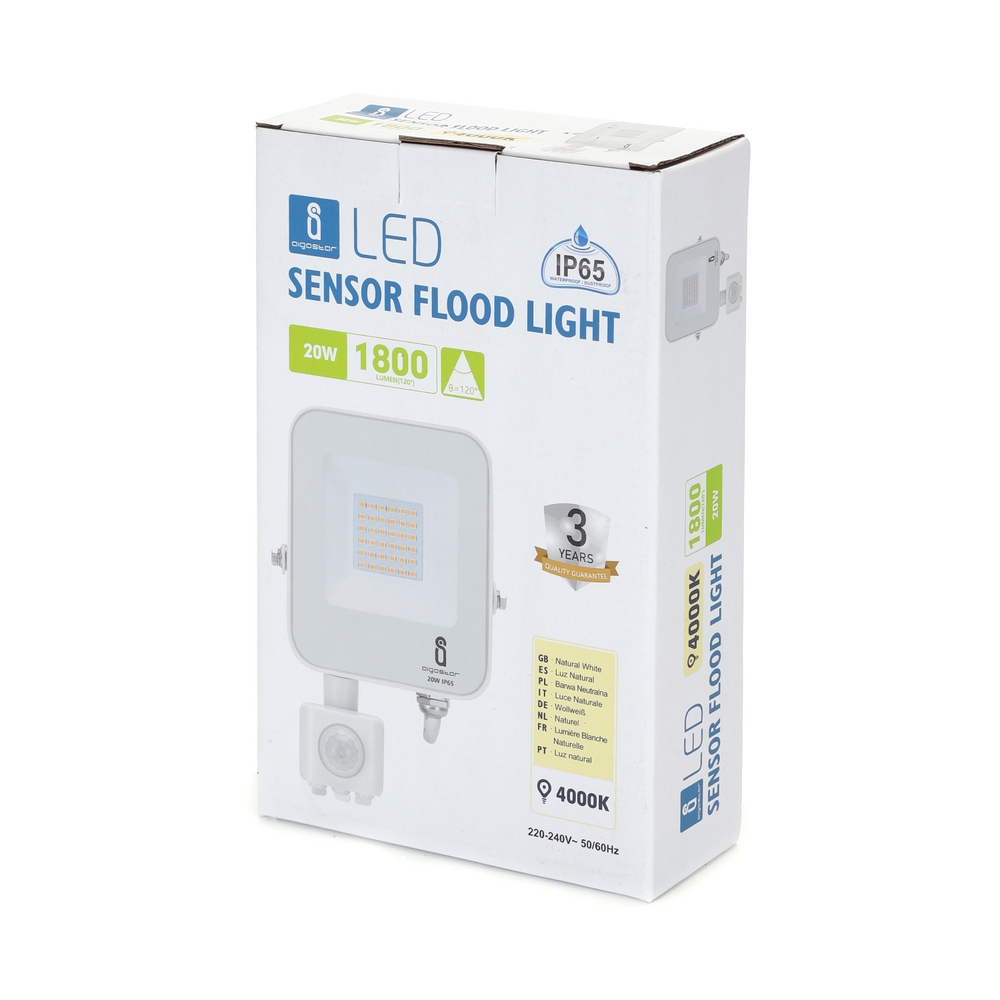 Faro proiettore Led 20W Bianco da esterno IP65 Bianco neutro 4000K con sensore crepuscolare e di movimento Aigostar - Foto 3