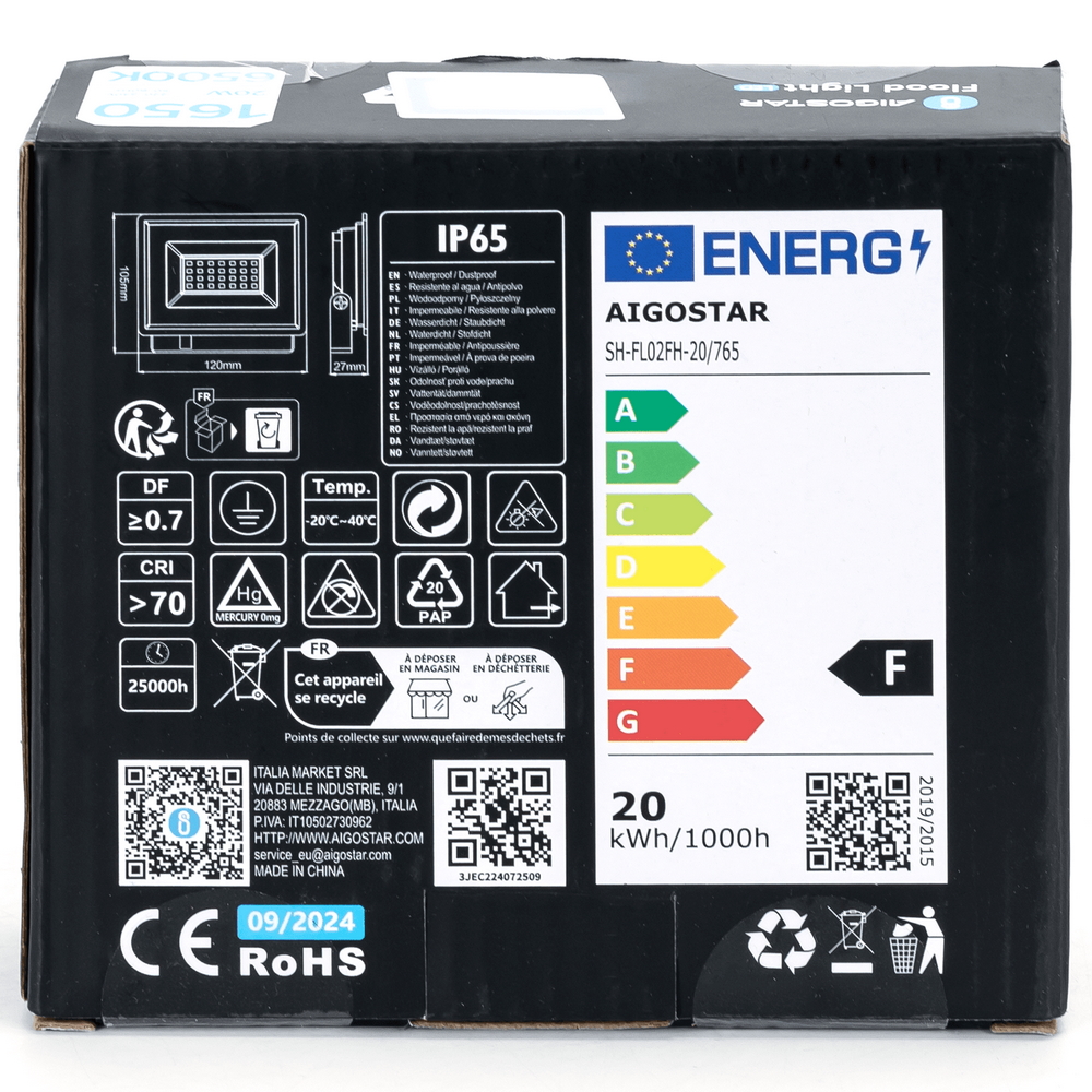 Faro proiettore Led 20W Bianco da esterno slim IP65 Bianco freddo 6500K Aigostar - Foto 5