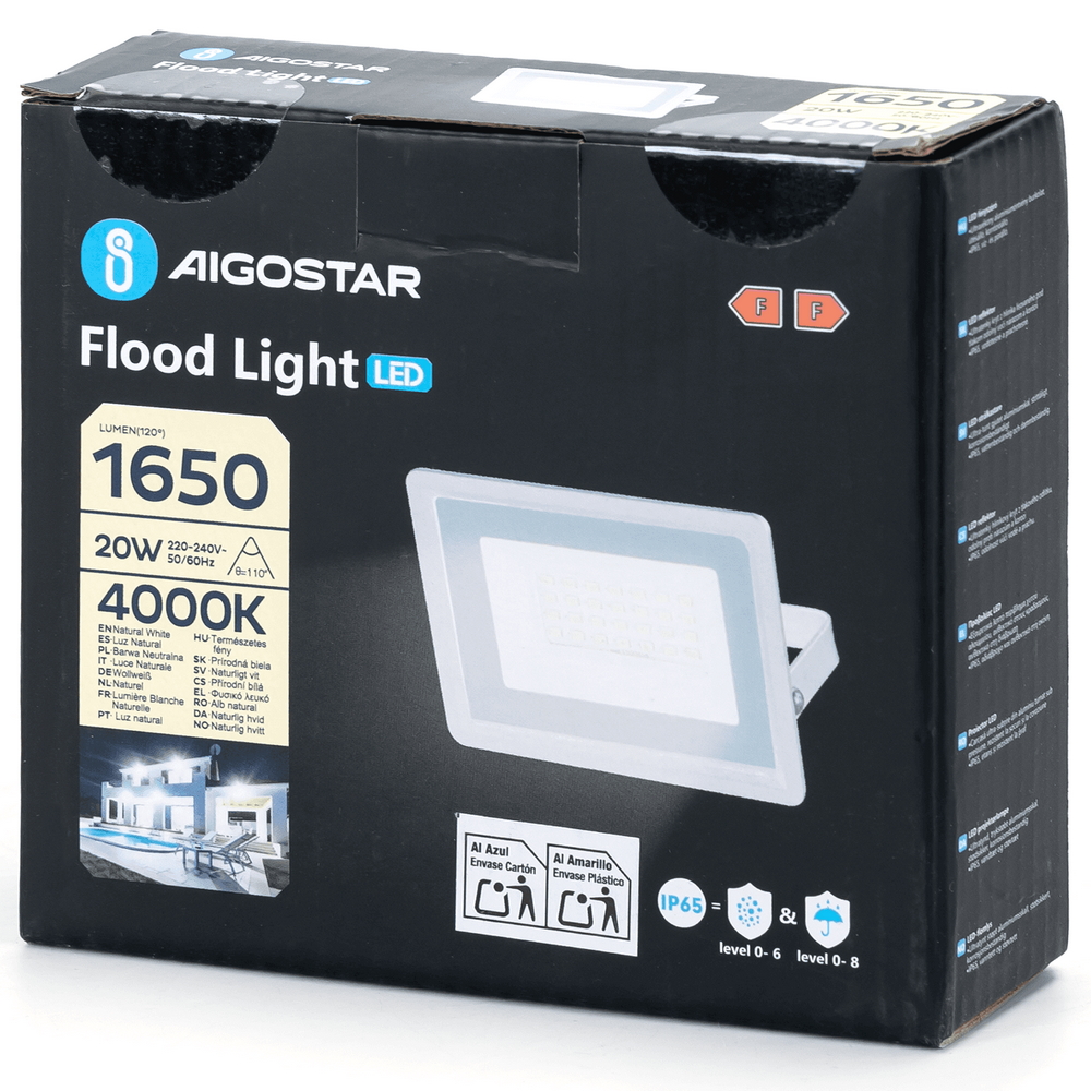 Faro proiettore Led 20W Bianco da esterno slim IP65 Bianco neutro 4000K Aigostar - Foto 4