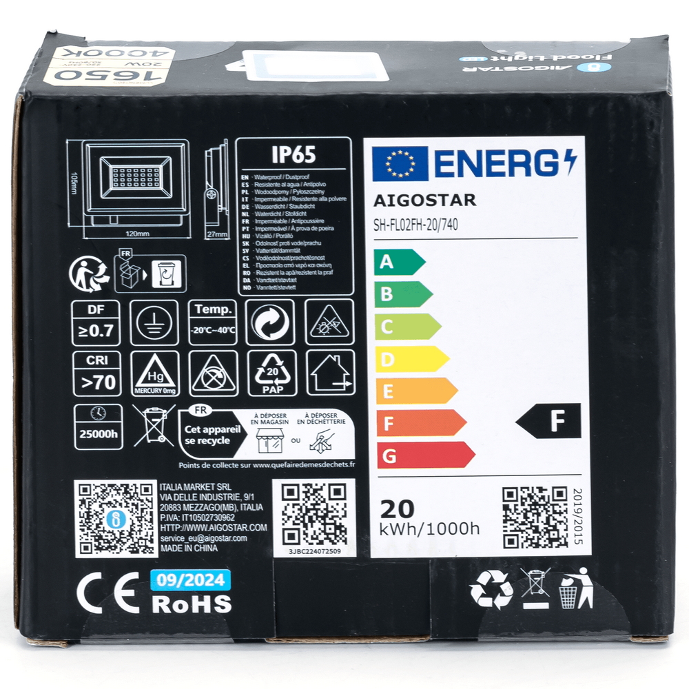 Faro proiettore Led 20W Bianco da esterno slim IP65 Bianco neutro 4000K Aigostar - Foto 5