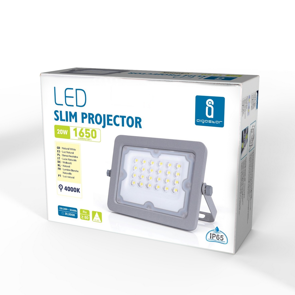 Faro proiettore Led 20W Grigio da esterno IP65 Bianco neutro 4000K Aigostar - Foto 3