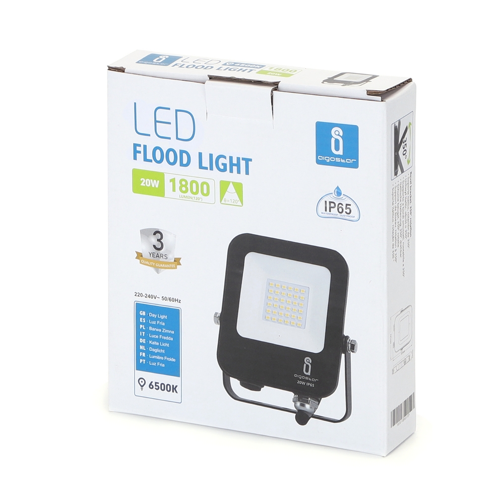 Faro proiettore Led 20W Nero da esterno IP65 Bianco freddo 6500K Aigostar - Foto 3
