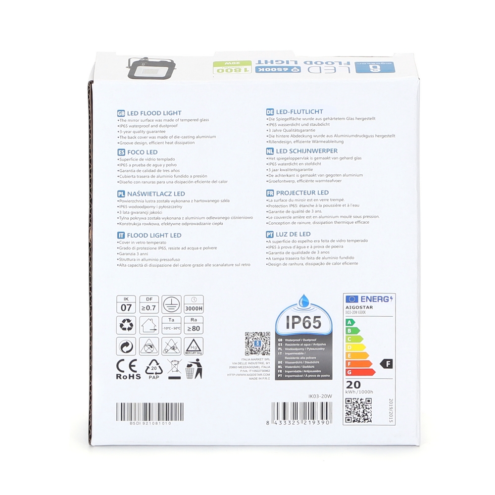 Faro proiettore Led 20W Nero da esterno IP65 Bianco freddo 6500K Aigostar - Foto 4