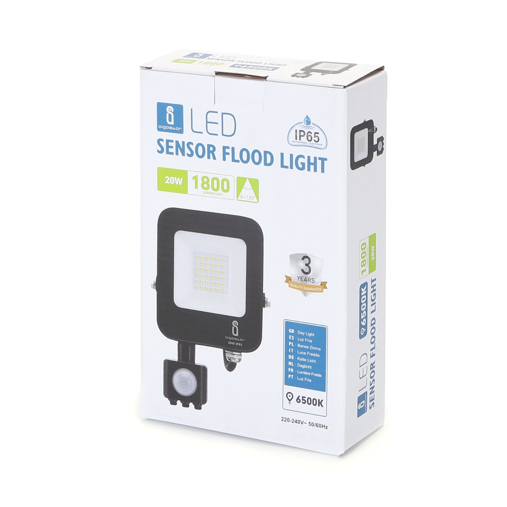 Faro proiettore Led 20W Nero da esterno IP65 Bianco freddo 6500K con sensore crepuscolare e di movimento Aigostar - Foto 3