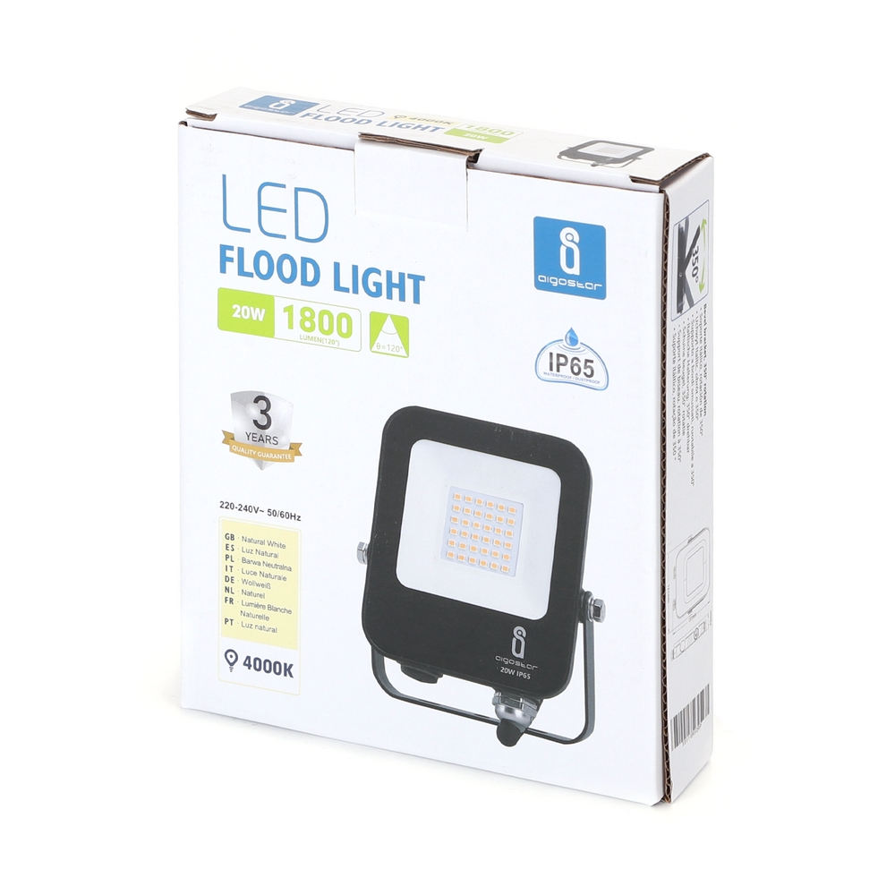 Faro proiettore Led 20W Nero da esterno IP65 Bianco neutro 4000K Aigostar - Foto 3