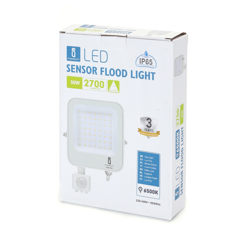Faro proiettore Led 30W Bianco da esterno IP65 Bianco freddo 6500K con sensore crepuscolare e di movimento Aigostar - Foto 3