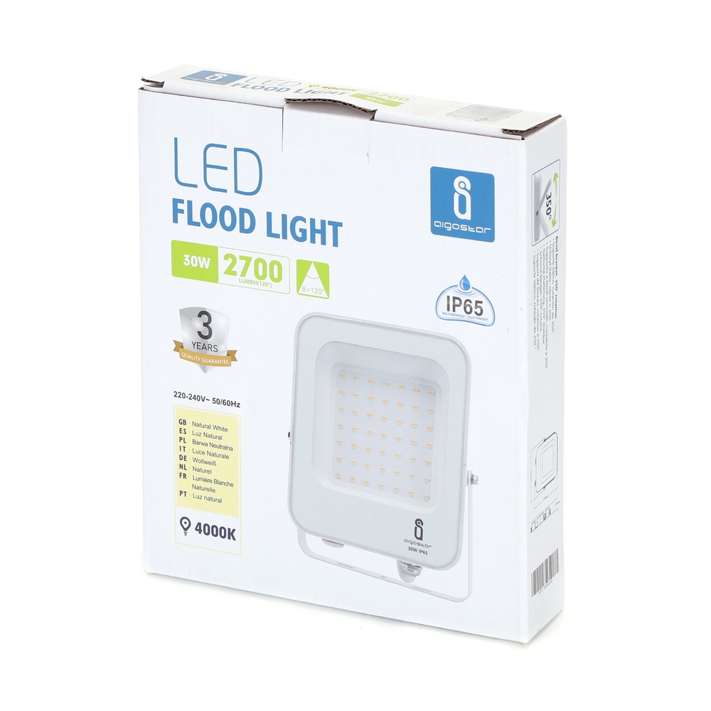 Faro proiettore Led 30W Bianco da esterno IP65 Bianco neutro 4000K Aigostar - Foto 3