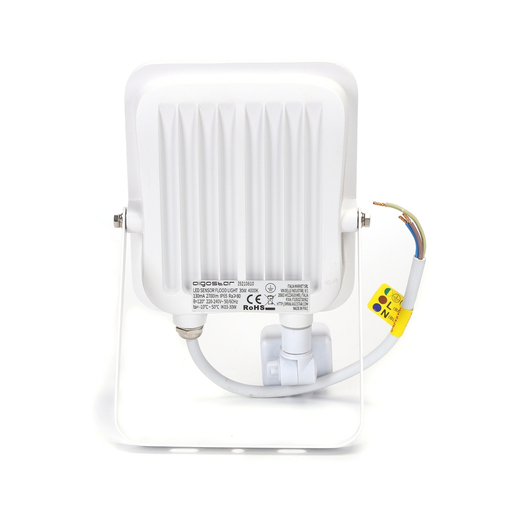 Faro proiettore Led 30W Bianco da esterno IP65 Bianco neutro 4000K con sensore crepuscolare e di movimento Aigostar - Foto 2