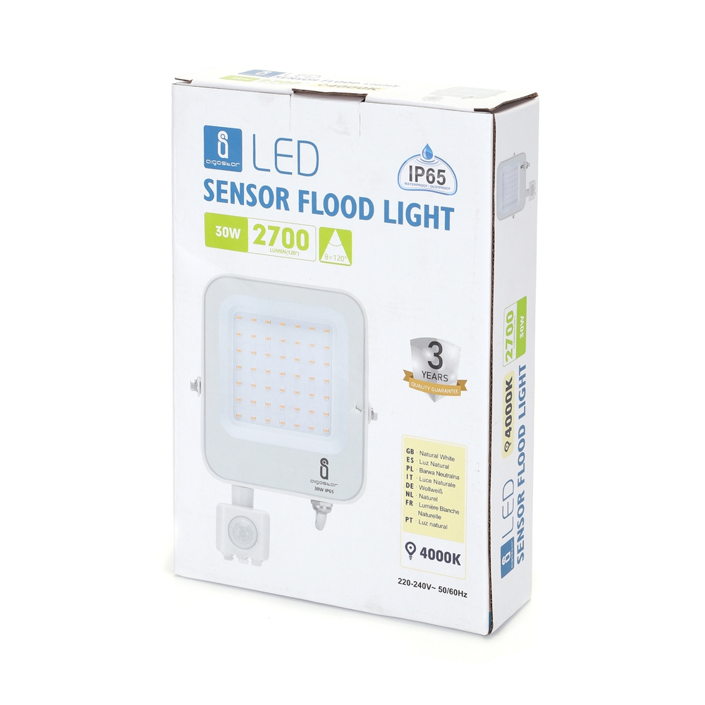 Faro proiettore Led 30W Bianco da esterno IP65 Bianco neutro 4000K con sensore crepuscolare e di movimento Aigostar - Foto 3