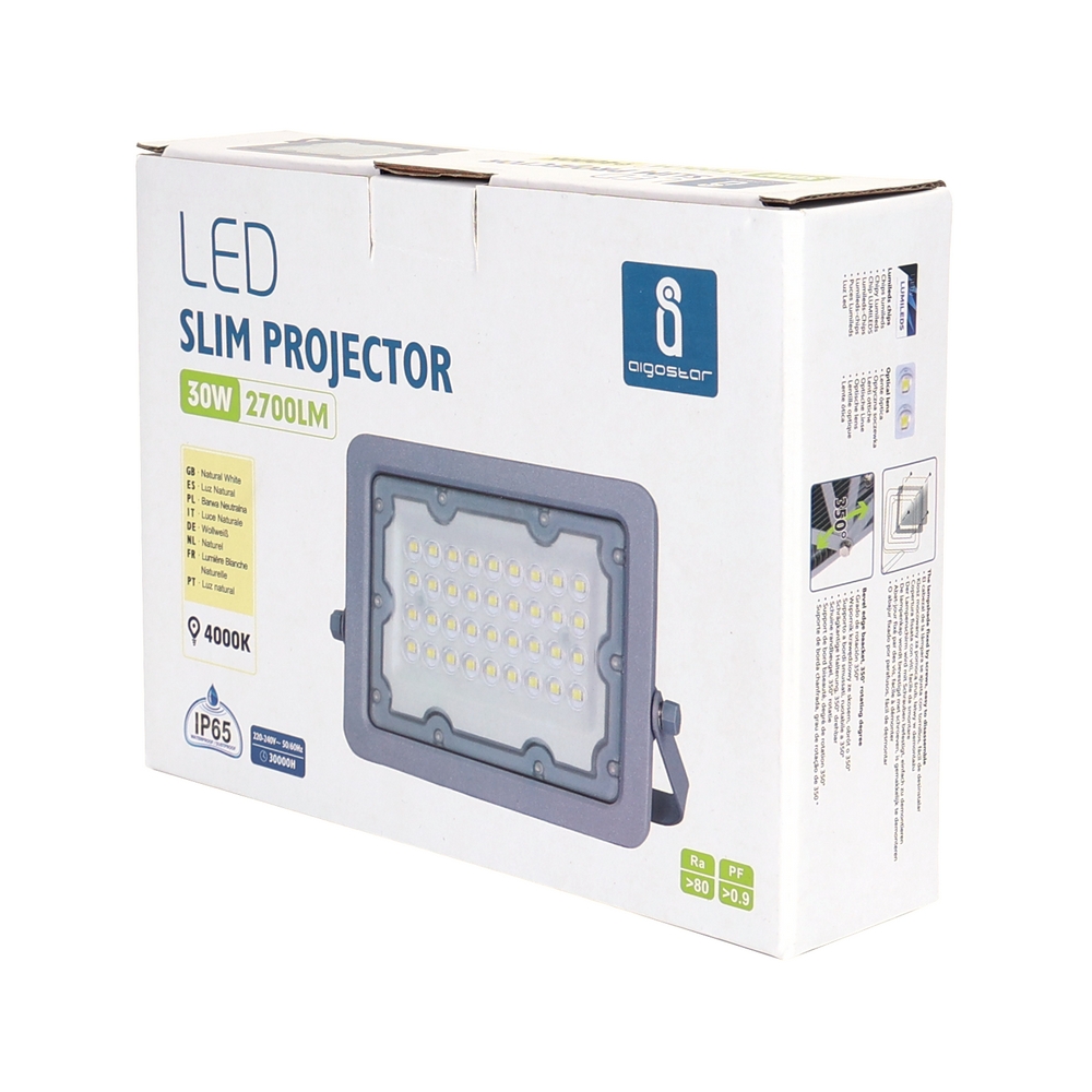 Faro proiettore Led 30W Grigio da esterno IP65 Bianco neutro 4000K Aigostar - Foto 3