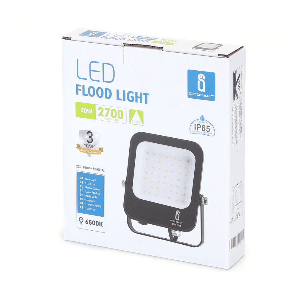 Faro proiettore Led 30W Nero da esterno IP65 Bianco freddo 6500K Aigostar - Foto 3
