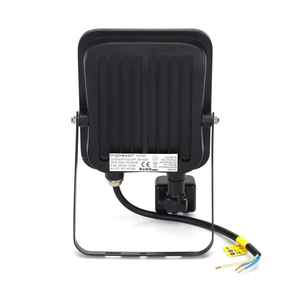 Faro proiettore Led 30W Nero da esterno IP65 Bianco freddo 6500K con sensore crepuscolare e di movimento Aigostar - Foto 2