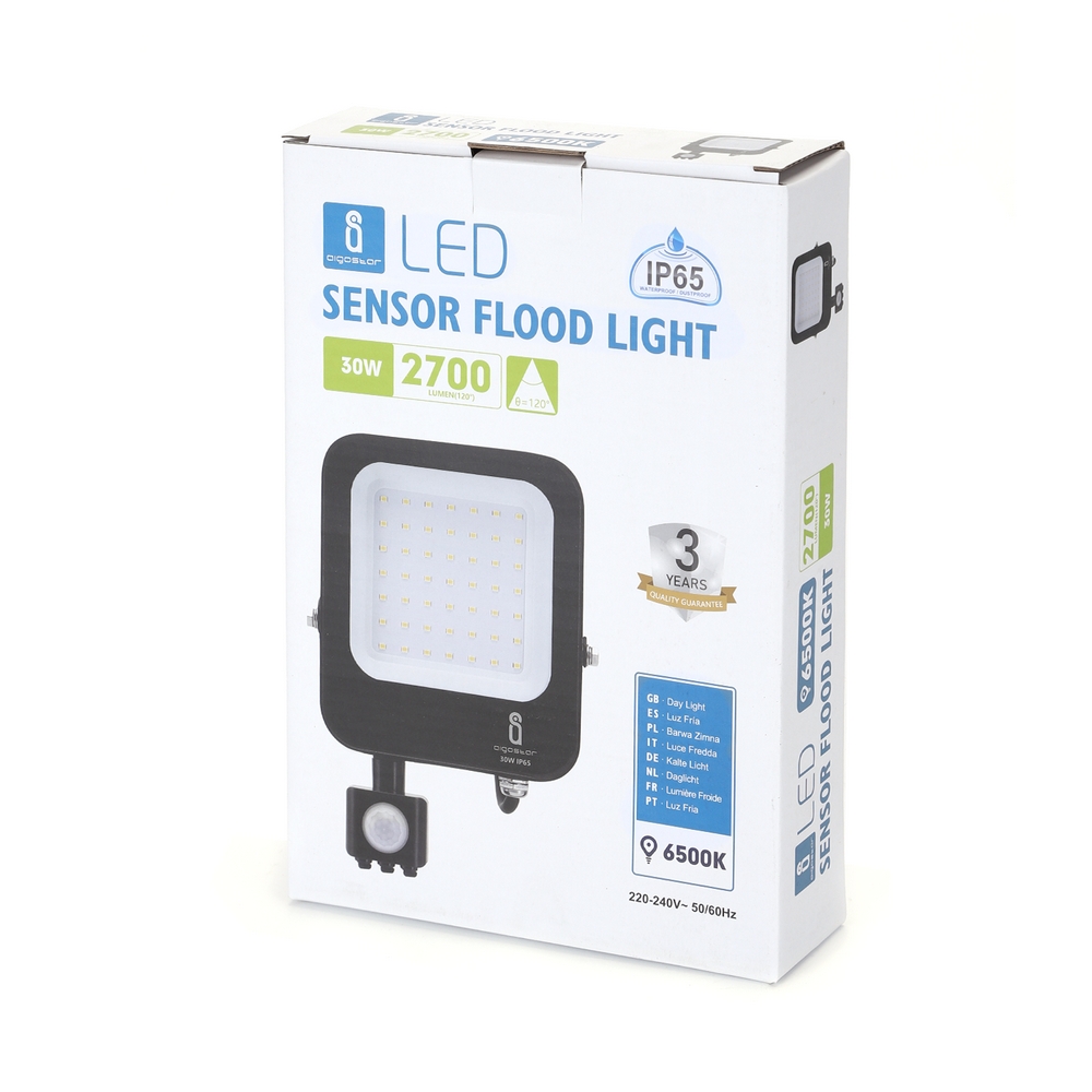 Faro proiettore Led 30W Nero da esterno IP65 Bianco freddo 6500K con sensore crepuscolare e di movimento Aigostar - Foto 3