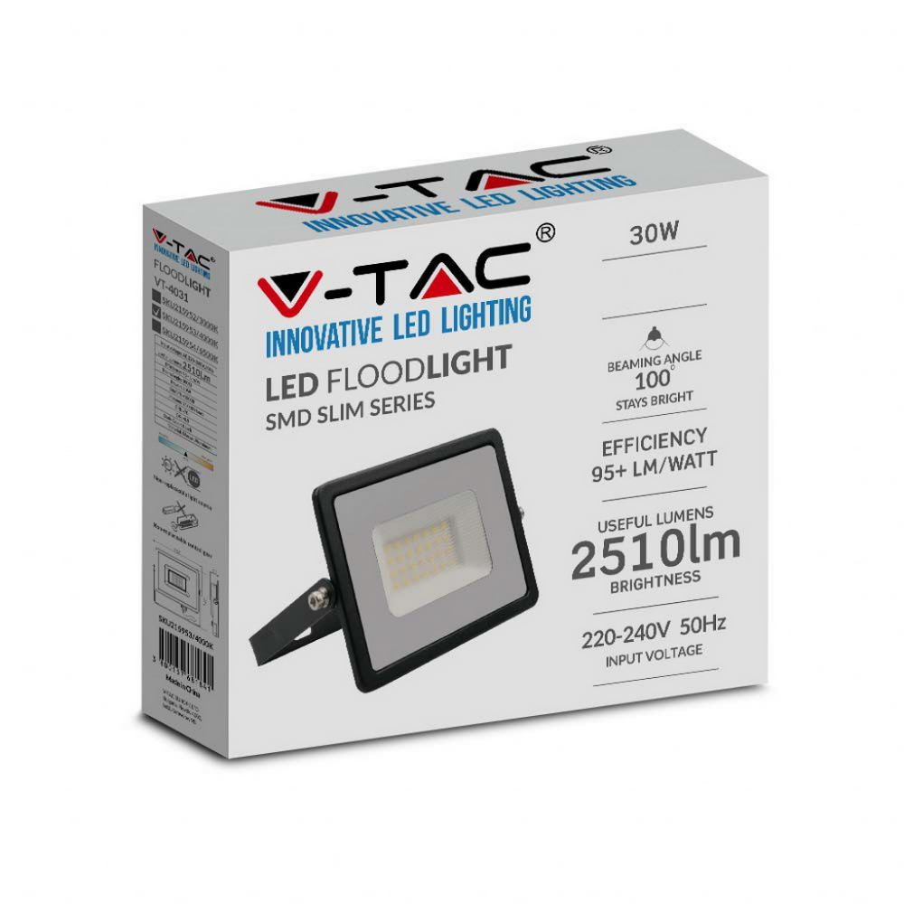 Faro proiettore Led 30W Nero da esterno IP65 Bianco freddo 6500K V-TAC - Foto 3
