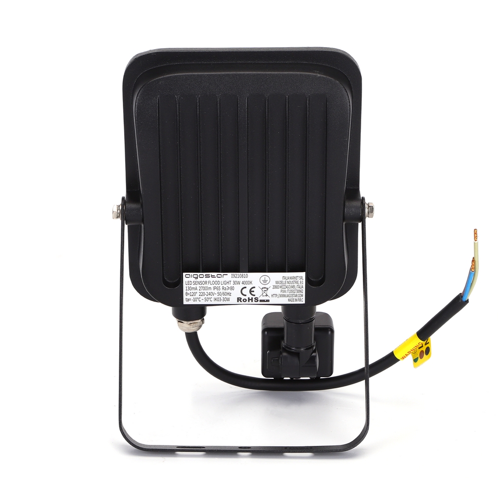 Faro proiettore Led 30W Nero da esterno IP65 Bianco neutro 4000K con sensore crepuscolare e di movimento Aigostar - Foto 2