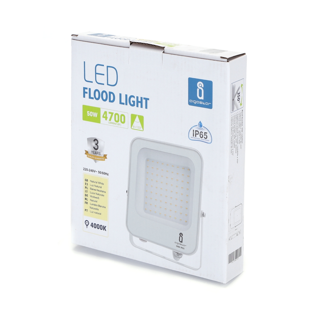 Faro proiettore Led 50W Bianco da esterno IP65 Bianco neutro 4000K Aigostar - Foto 3