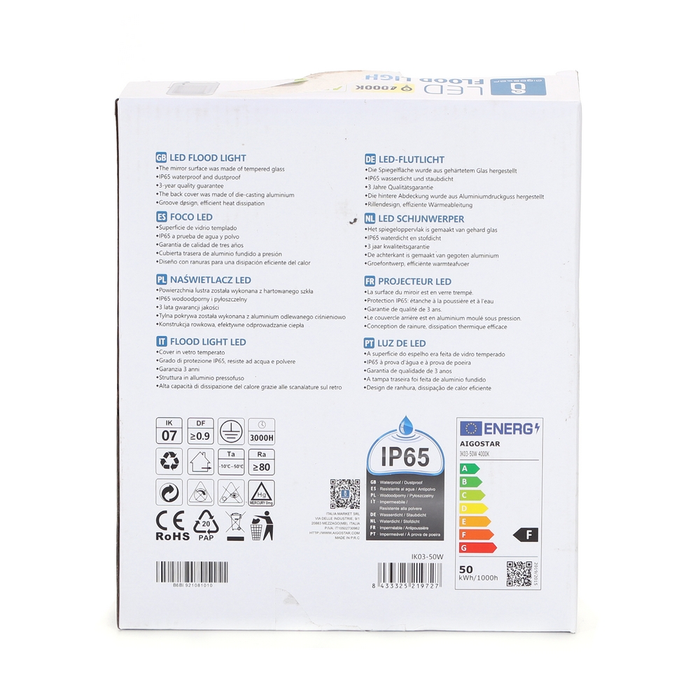 Faro proiettore Led 50W Bianco da esterno IP65 Bianco neutro 4000K Aigostar - Foto 4