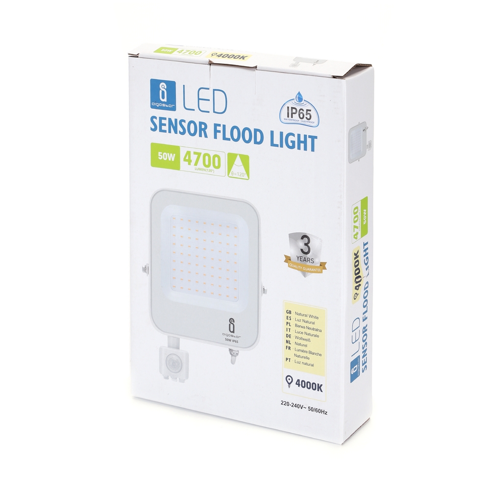 Faro proiettore Led 50W Bianco da esterno IP65 Bianco neutro 4000K con sensore crepuscolare e di movimento Aigostar - Foto 3