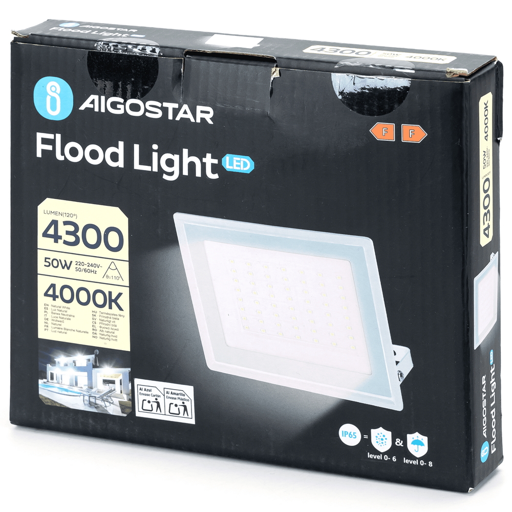 Faro proiettore Led 50W Bianco da esterno slim IP65 Bianco neutro 4000K Aigostar - Foto 4