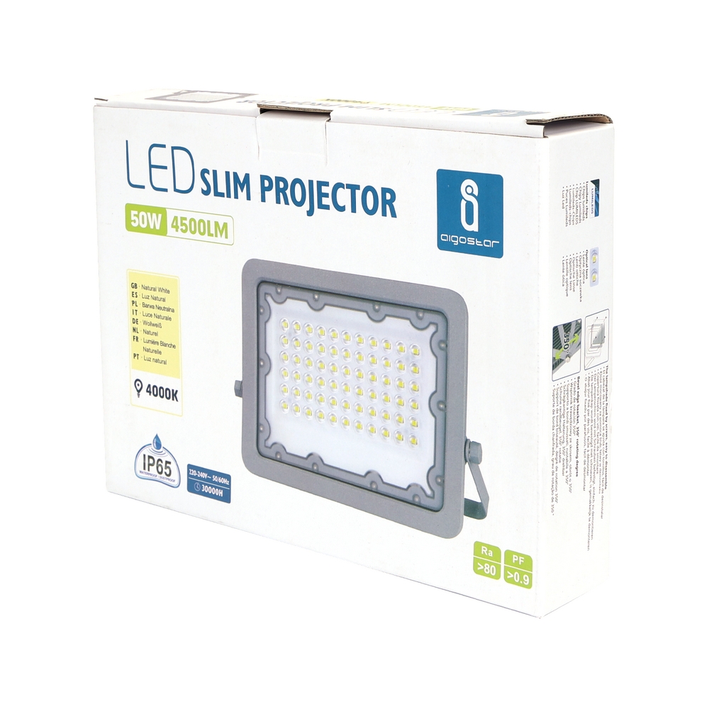 Faro proiettore Led 50W Grigio da esterno IP65 Bianco neutro 4000K Aigostar - Foto 3