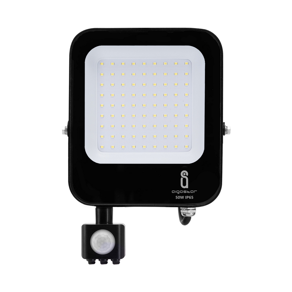 Faro proiettore Led 50W Nero da esterno IP65 Bianco freddo 6500K con sensore crepuscolare e di movimento Aigostar - Foto 1