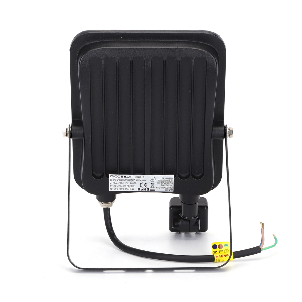 Faro proiettore Led 50W Nero da esterno IP65 Bianco freddo 6500K con sensore crepuscolare e di movimento Aigostar - Foto 2