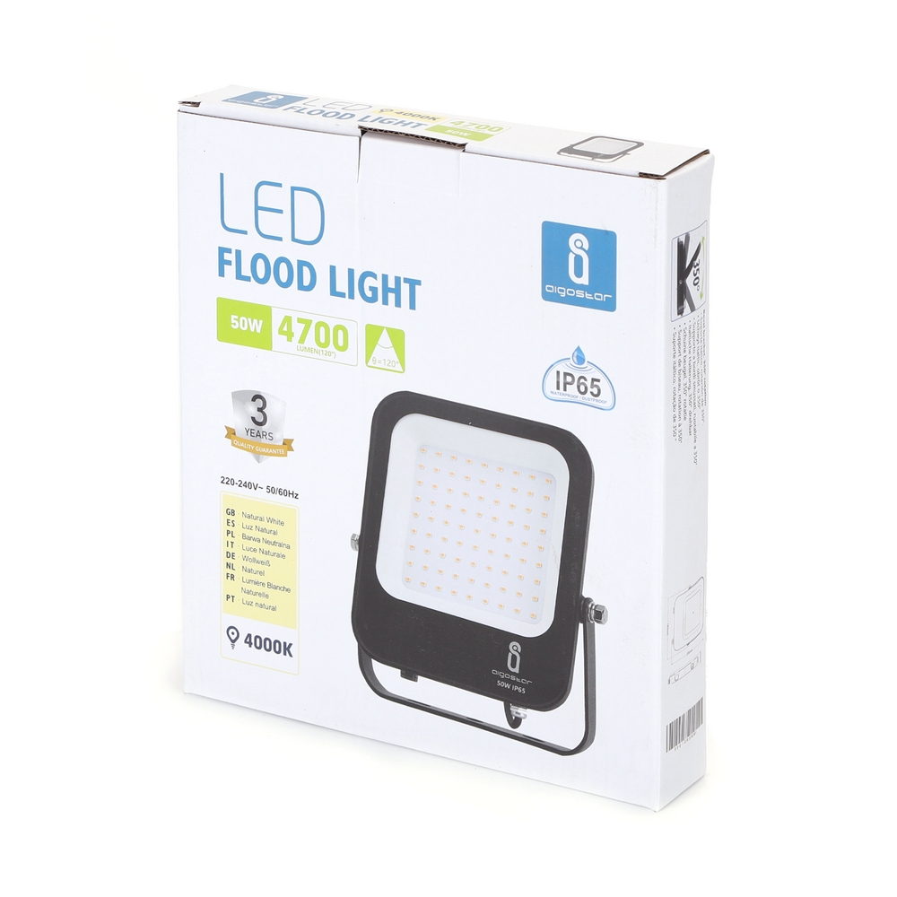 Faro proiettore Led 50W Nero da esterno IP65 Bianco neutro 4000K Aigostar - Foto 3