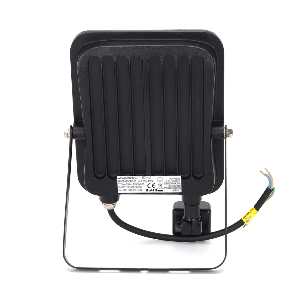 Faro proiettore Led 50W Nero da esterno IP65 Bianco neutro 4000K con sensore crepuscolare e di movimento Aigostar - Foto 2