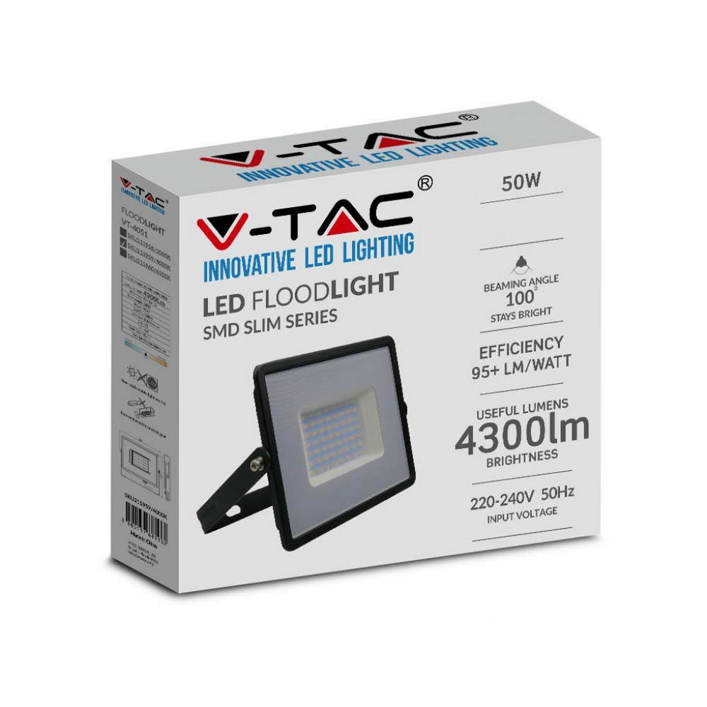 Faro proiettore Led 50W Nero da esterno IP65 Bianco neutro 4000K V-TAC - Foto 3