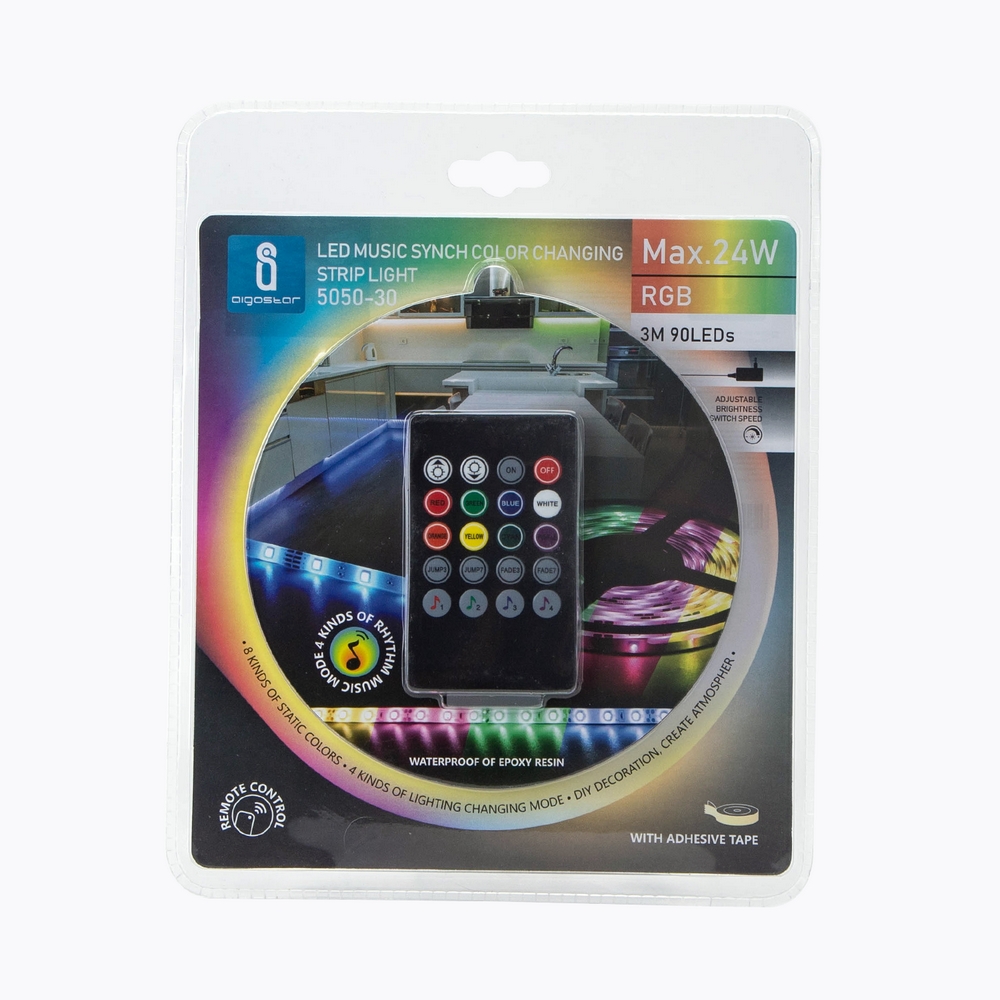 Kit Striscia Led ritmo musicale 12V 24W SMD 5050 3 metri IP65 con telecomando RGB Aigostar - Foto 6