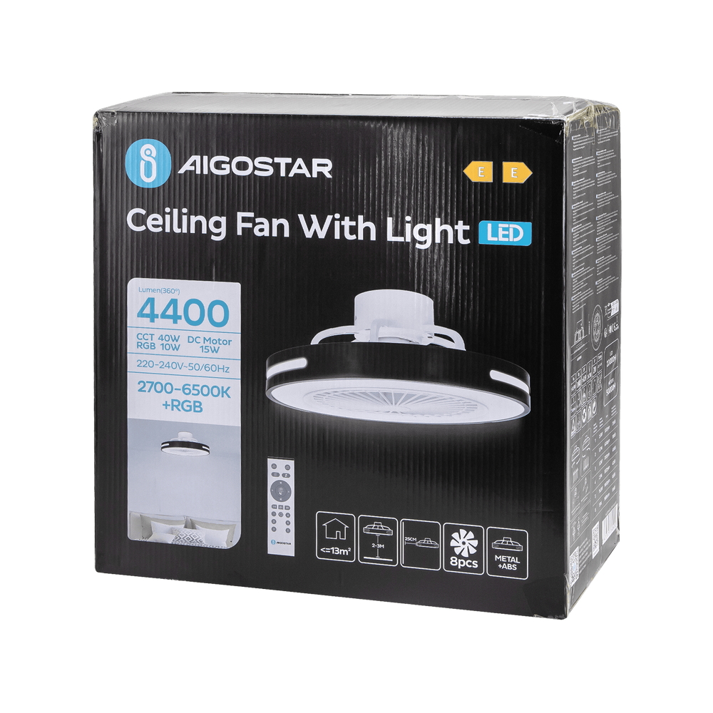 Lampadario Ventilatore da soffitto 55W CCT + RGB illuminazione Led regolabile con telecomando Aigostar - Foto 3