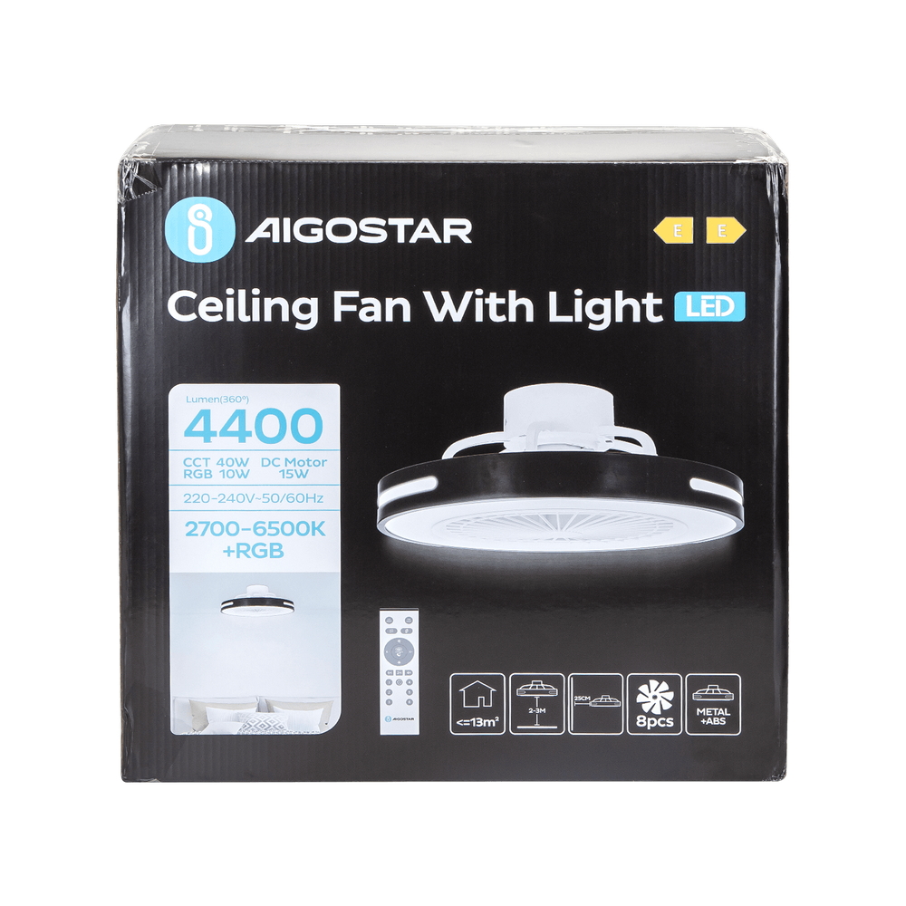 Lampadario Ventilatore da soffitto 55W CCT + RGB illuminazione Led regolabile con telecomando Aigostar - Foto 4