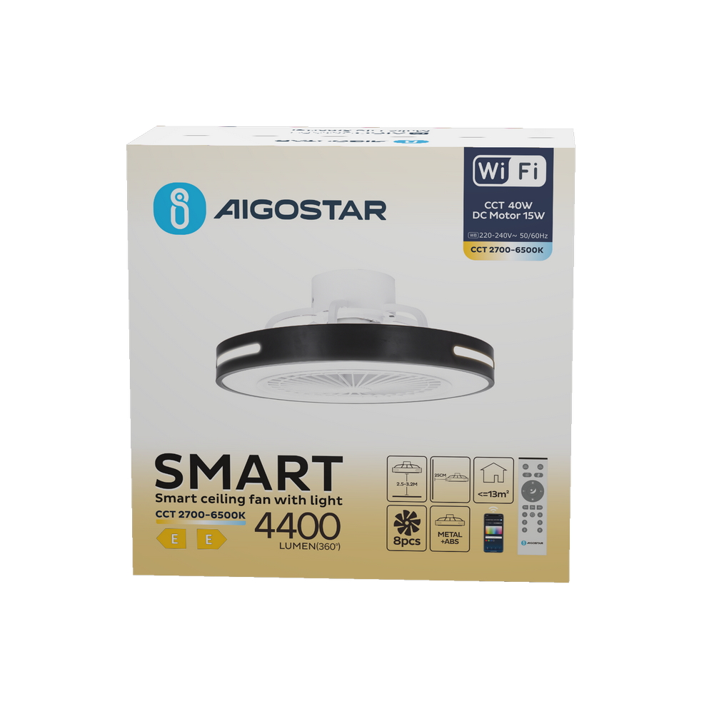 Lampadario Ventilatore da soffitto 55W Smart Bluetooth CCT illuminazione Led regolabile con telecomando Aigostar - Foto 5