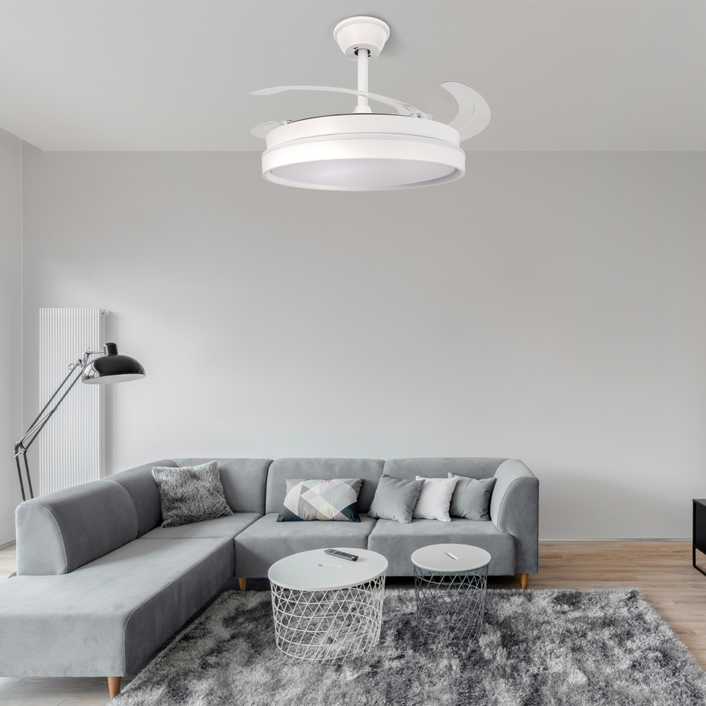 Lampadario Ventilatore da soffitto White Afar 40W illuminazione Led CCT regolabile con telecomando M LEDME - Foto 2